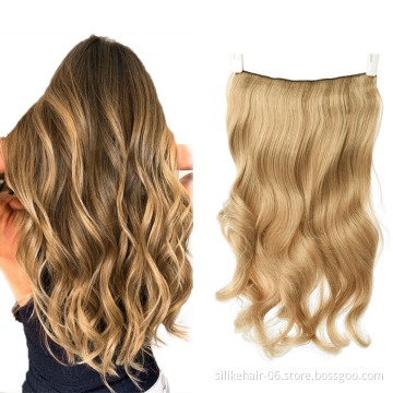 24 inch Ombre Blonde Brown Soft Long Wavy Heat Resistant Fiber Clip in Hair Extension One Piece Synthetic Hair Extensions